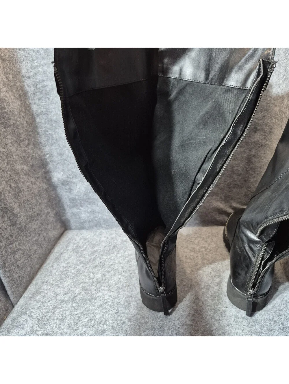 Franco Sarto Cosmina Black Leather Knee-High Zip Riding Boots Womens 6.5M Tall